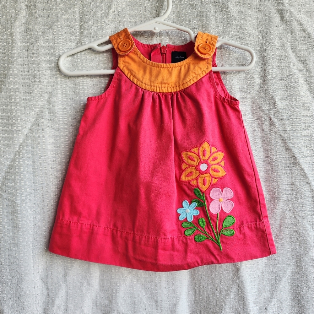 🪼EUC GIRLS PINK SUN DRESS WITH DECORATIVE APPLIQUE BY BABY GAP ~ SIZE 0-3M